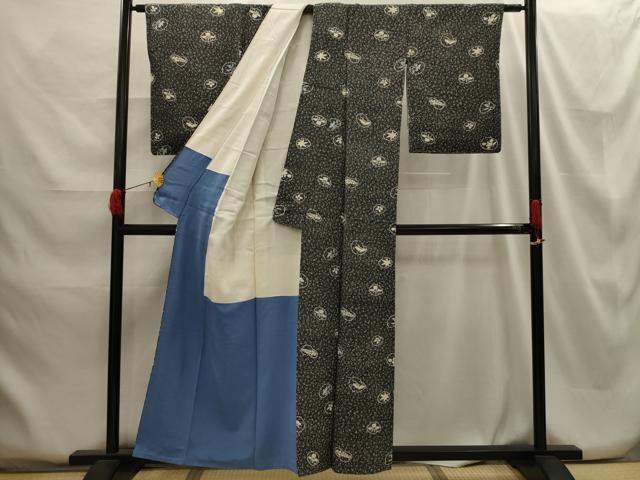 平和屋着物■上質な小紋 草花丸文 黒地 正絹 逸品 AABG8223sx