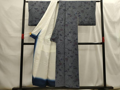 平和屋着物■上質な小紋 型染め 流水草花文 鬼しぼ縮緬 正絹 逸品 AABG8227sx