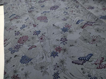平和屋着物■上質な小紋 型染め 流水草花文 鬼しぼ縮緬 正絹 逸品 AABG8227sx