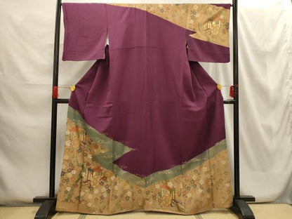 平和屋着物■訪問着　刺繍　御所車花文　金糸　金彩　正絹　逸品　AABG8231sx