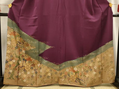 平和屋着物■訪問着　刺繍　御所車花文　金糸　金彩　正絹　逸品　AABG8231sx