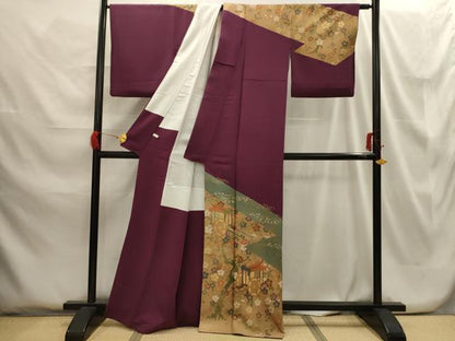 平和屋着物■訪問着　刺繍　御所車花文　金糸　金彩　正絹　逸品　AABG8231sx