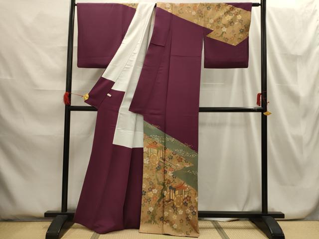 平和屋着物■訪問着　刺繍　御所車花文　金糸　金彩　正絹　逸品　AABG8231sx