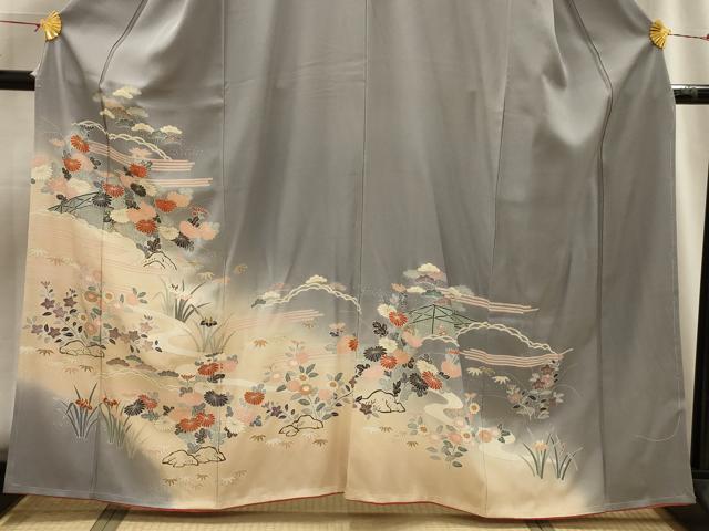 平和屋着物■訪問着 流水草花文 暈し染め 金彩 正絹 逸品 AABG8232sx