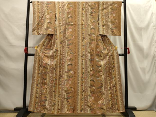 平和屋着物■上質な小紋 花蝶間道 金彩 正絹 逸品 AABG8236sx