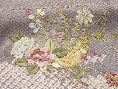 平和屋着物■訪問着 駒刺繍 雪輪花文 暈し染め 金彩 正絹 逸品 AABG8239sx
