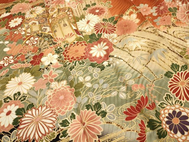 平和屋着物■豪華振袖　駒刺繍　松竹梅御所車風景文　暈し染め　金彩　正絹　逸品　AABG8269sx