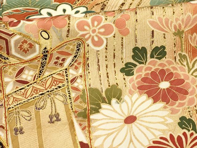 平和屋着物■豪華振袖　駒刺繍　松竹梅御所車風景文　暈し染め　金彩　正絹　逸品　AABG8269sx