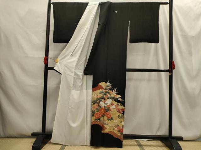 平和屋着物■豪華黒留袖　松竹梅群れ鶴花文　金彩　正絹　逸品　AABG8276sx