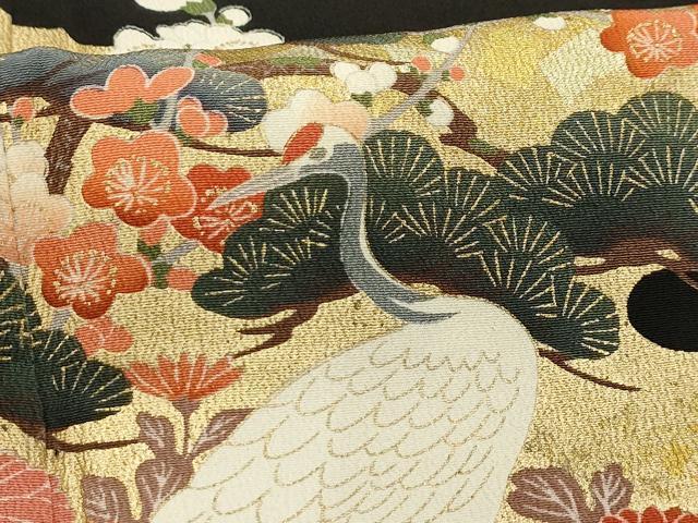 平和屋着物■豪華黒留袖　松竹梅群れ鶴花文　金彩　正絹　逸品　AABG8276sx