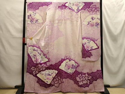 平和屋着物■豪華振袖　絞り　扇面花文　銀彩　やまと誂製　正絹　逸品　AABG8281sx