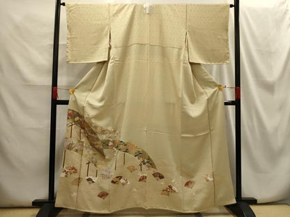 平和屋着物■豪華色留袖 駒刺繍 立波扇面花文 金彩 正絹 逸品 AABG8295sx