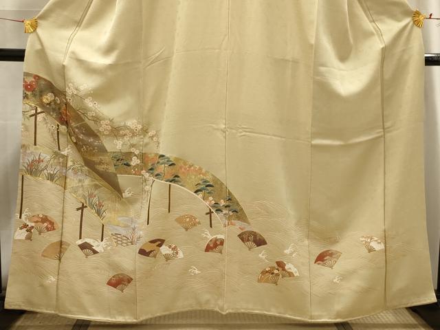 平和屋着物■豪華色留袖 駒刺繍 立波扇面花文 金彩 正絹 逸品 AABG8295sx