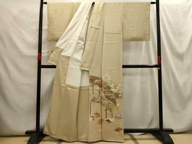 平和屋着物■豪華色留袖 駒刺繍 立波扇面花文 金彩 正絹 逸品 AABG8295sx