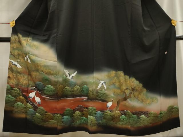平和屋着物■豪華黒留袖 作家物 飛鶴浜松文 暈し染め 金彩 正絹 逸品 AABG8329sx