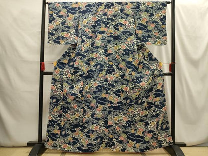 平和屋着物■上質な小紋　型染め　松竹梅風景文　正絹　逸品　AABG8330sx