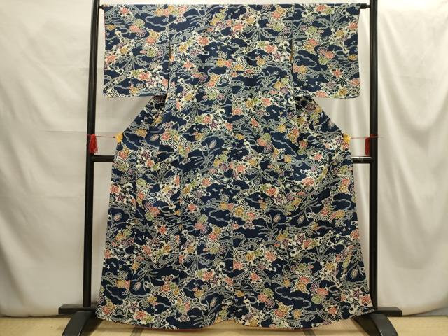 平和屋着物■上質な小紋　型染め　松竹梅風景文　正絹　逸品　AABG8330sx