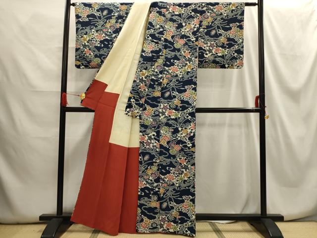 平和屋着物■上質な小紋　型染め　松竹梅風景文　正絹　逸品　AABG8330sx