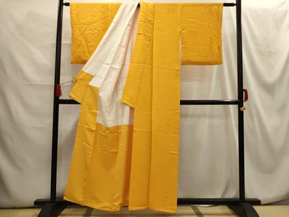 平和屋着物■上質な色無地 雲取風景地紋 山吹色 正絹 逸品 AABG8334sx