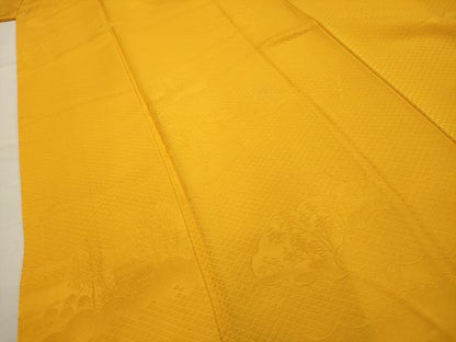 平和屋着物■上質な色無地 雲取風景地紋 山吹色 正絹 逸品 AABG8334sx