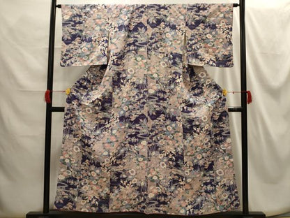 平和屋着物■上質な小紋　松竹梅流水花風景文　正絹　逸品　AABG8335sx