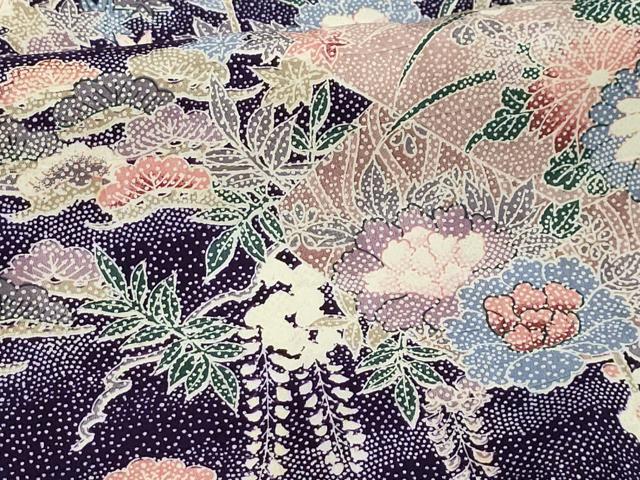 平和屋着物■上質な小紋　松竹梅流水花風景文　正絹　逸品　AABG8335sx