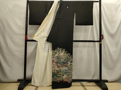 平和屋着物■豪華黒留袖　作家物　松竹梅飛鶴風景文　正絹　逸品　AABG8346sx