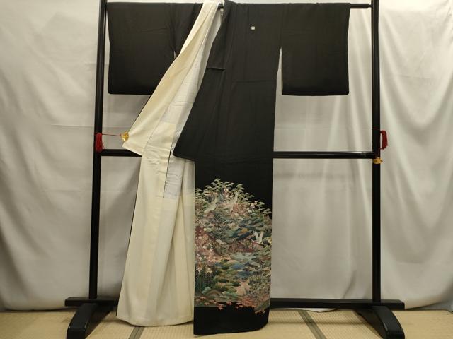 平和屋着物■豪華黒留袖　作家物　松竹梅飛鶴風景文　正絹　逸品　AABG8346sx