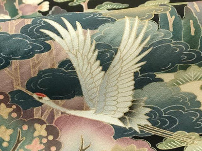 平和屋着物■豪華黒留袖　作家物　松竹梅飛鶴風景文　正絹　逸品　AABG8346sx