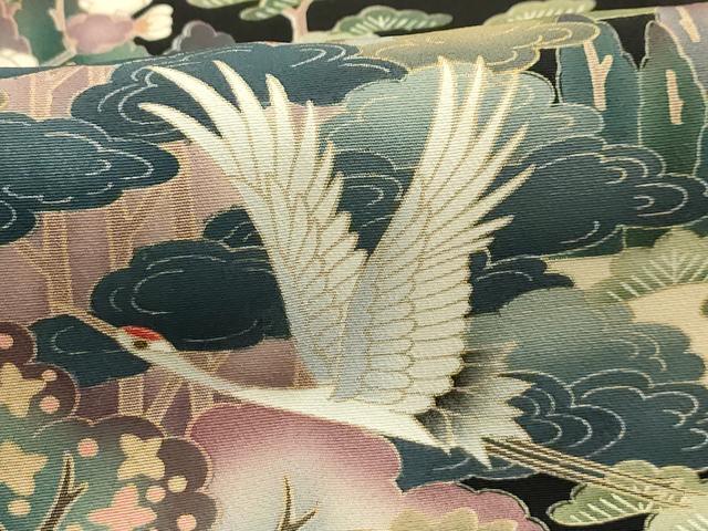 平和屋着物■豪華黒留袖　作家物　松竹梅飛鶴風景文　正絹　逸品　AABG8346sx