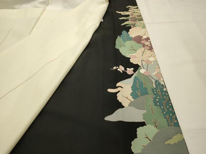 平和屋着物■豪華黒留袖　作家物　松竹梅飛鶴風景文　正絹　逸品　AABG8346sx