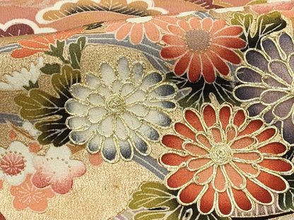 平和屋着物■豪華黒留袖　駒刺繍　松竹梅扇面飾花文　金彩　正絹　逸品　AABG8348sx