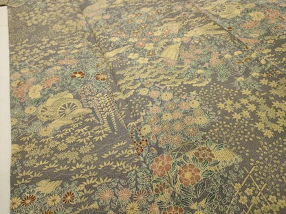 平和屋着物■上質な小紋 松竹梅風景文 鬼しぼ縮緬 正絹 逸品 AABG8362sx