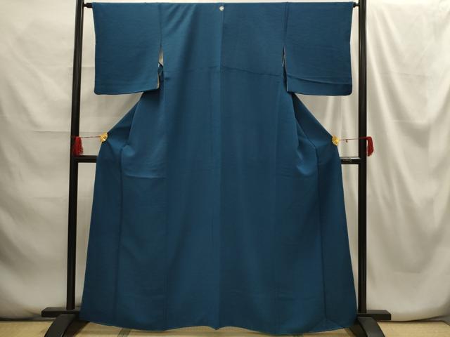 平和屋着物□上質な色無地 露芝地紋 青藍色 正絹 逸品