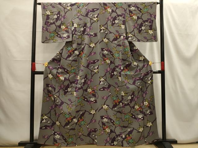 平和屋着物■上質な小紋 枝花文 正絹 逸品 AABG8385sx