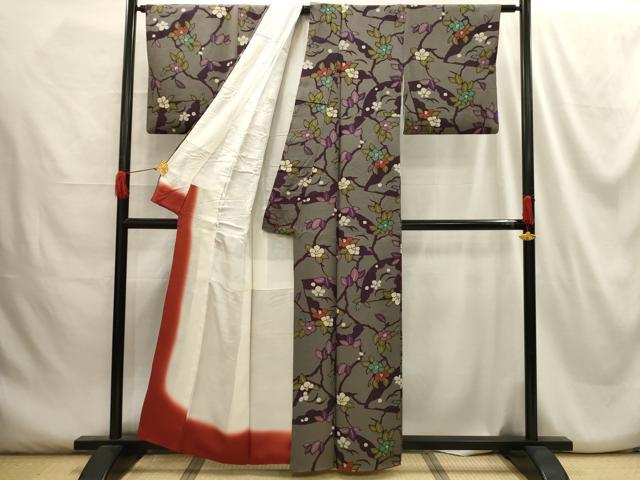 平和屋着物■上質な小紋 枝花文 正絹 逸品 AABG8385sx