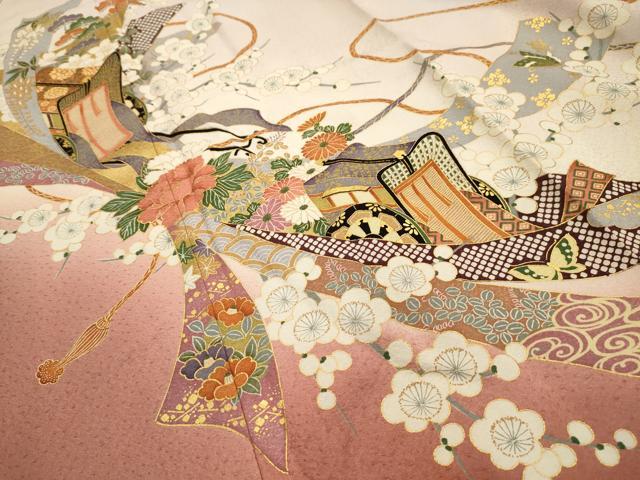 平和屋着物■豪華色留袖 御所車花蝶文 暈し染め 金彩 正絹 逸品 AABG8388sx