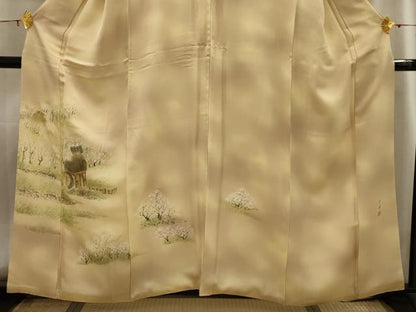 平和屋着物■訪問着 作家物 手描き 風景文 暈し染め 金彩 正絹 逸品 AABG8390sx
