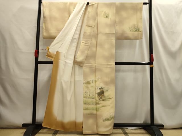 平和屋着物■訪問着 作家物 手描き 風景文 暈し染め 金彩 正絹 逸品 AABG8390sx