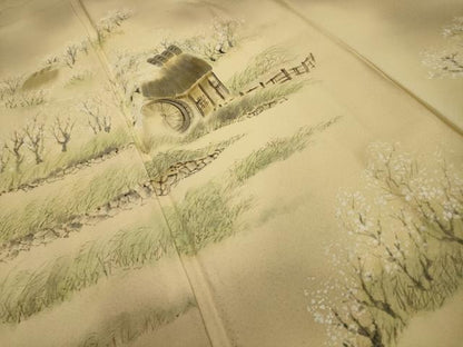 平和屋着物■訪問着 作家物 手描き 風景文 暈し染め 金彩 正絹 逸品 AABG8390sx