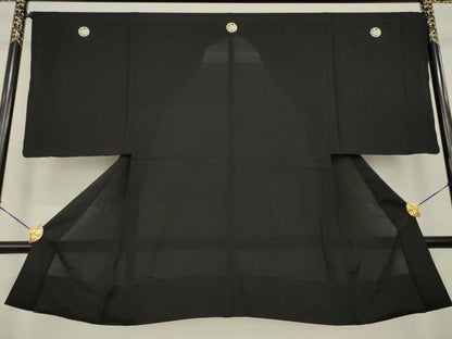 平和屋着物▽男性　黒紋付長羽織　スリーシーズン　春夏秋　塵除け　絽　正絹　逸品　AABG8401ck