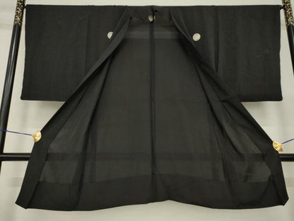 平和屋着物▽男性　黒紋付長羽織　スリーシーズン　春夏秋　塵除け　絽　正絹　逸品　AABG8401ck