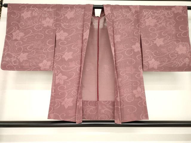 平和屋着物▽羽織 スリーシーズン 春夏秋 塵除け 花唐草紋紗 蘇芳香色 正絹 逸品 AABG8403ck