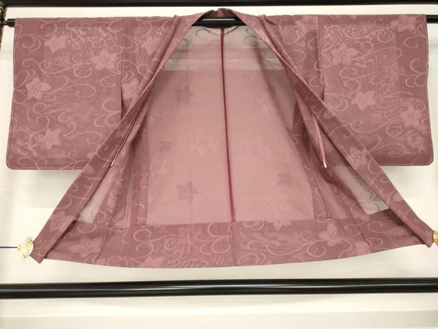 平和屋着物▽羽織 スリーシーズン 春夏秋 塵除け 花唐草紋紗 蘇芳香色 正絹 逸品 AABG8403ck