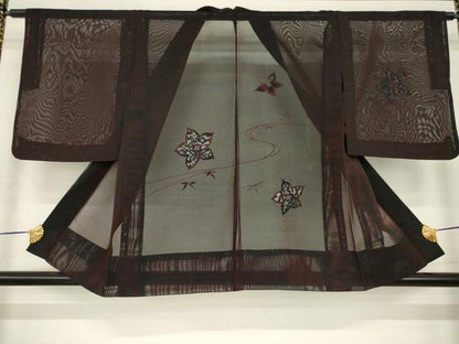 平和屋着物▽羽織 スリーシーズン 春夏秋 塵除け 舞花紋紗 レース 黒地 正絹 逸品 AABG8404ck