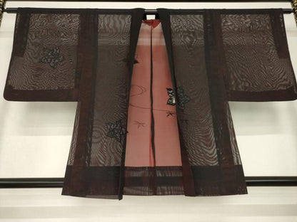 平和屋着物▽羽織 スリーシーズン 春夏秋 塵除け 舞花紋紗 レース 黒地 正絹 逸品 AABG8404ck
