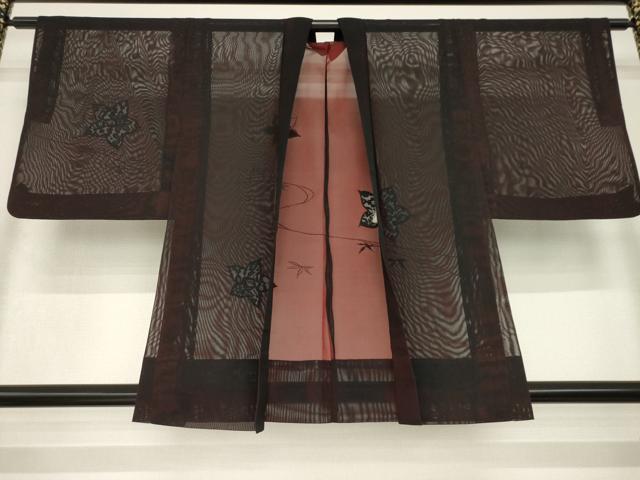 平和屋着物▽羽織 スリーシーズン 春夏秋 塵除け 舞花紋紗 レース 黒地 正絹 逸品 AABG8404ck