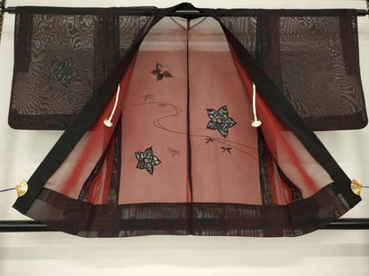 平和屋着物▽羽織 スリーシーズン 春夏秋 塵除け 舞花紋紗 レース 黒地 正絹 逸品 AABG8404ck