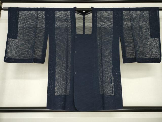 平和屋着物▽道行コート スリーシーズン 春夏秋 塵除け 紋紗 青褐色 正絹 逸品 AABG8407ck