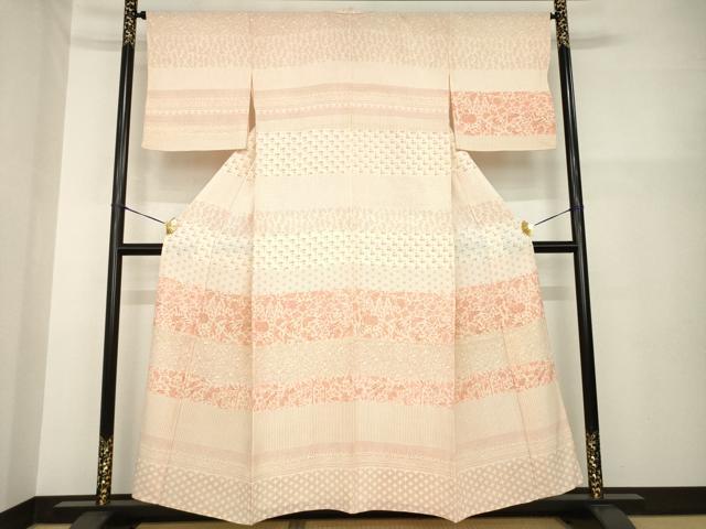 平和屋着物▽訪問着 単衣 横段文 正絹 逸品 AABG8413ck